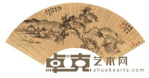 倪田等 1898年作 山水 扇面镜心 16.5X52cm
